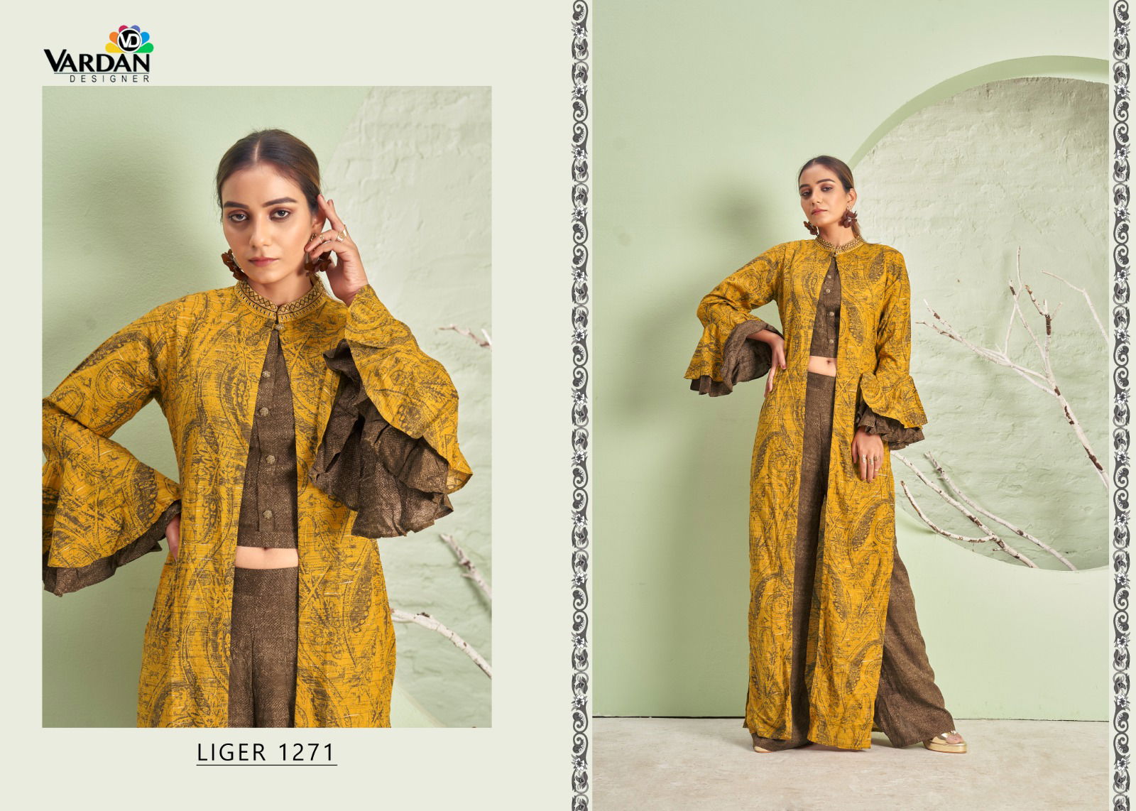 Liger 1271 By Vardan Size Set Top Bottom With Jacket Western Catalog